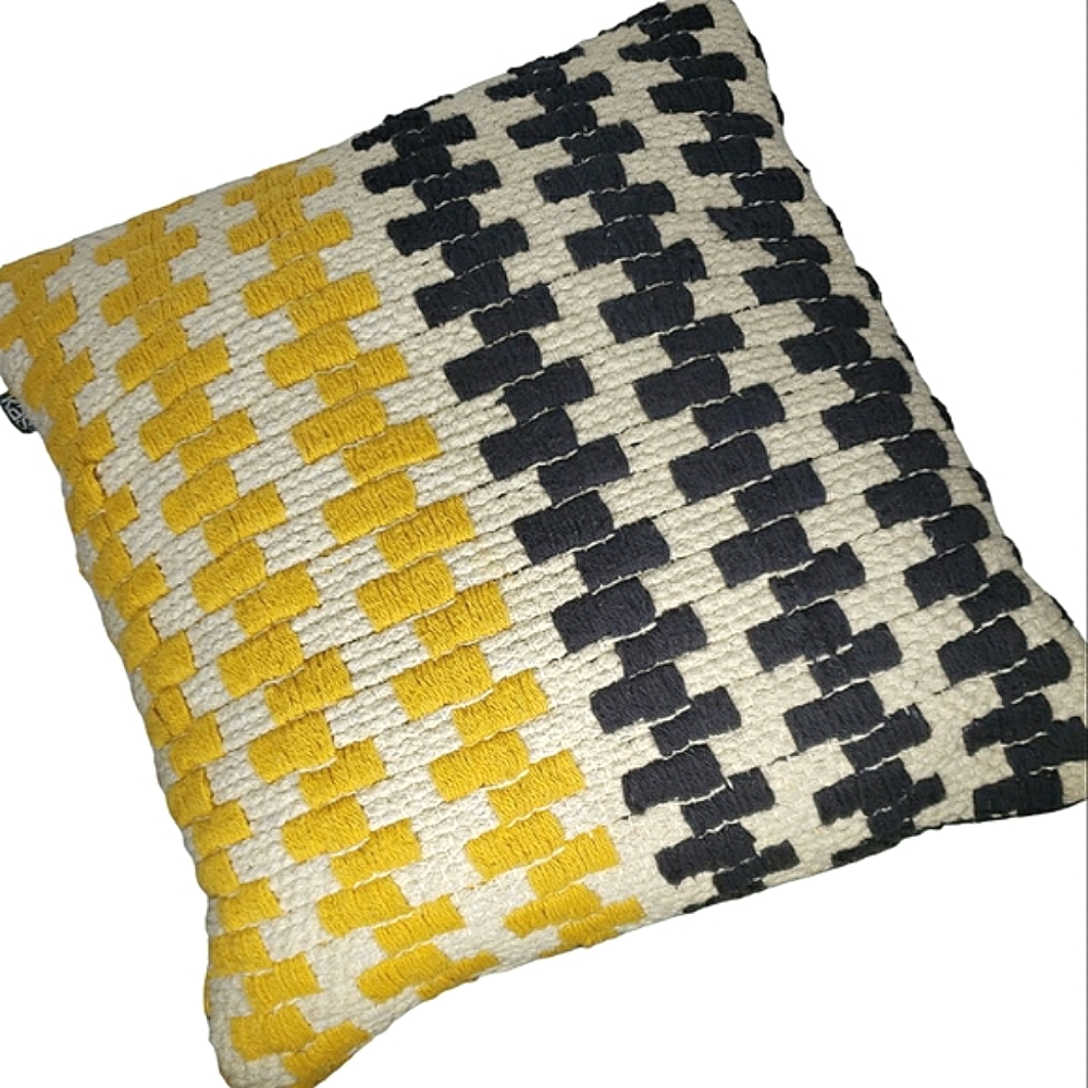 Kas Australia Square Woven Geomet Mod MCM Boho Decorative Square Cotton Pillow